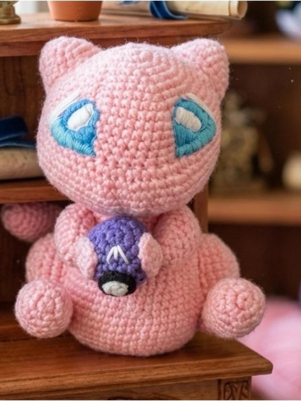 Handmade Pink Crocheted Mew Plushie with ball